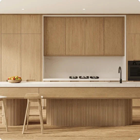 Modernt kök i trä efter köksrenovering i Karlskrona